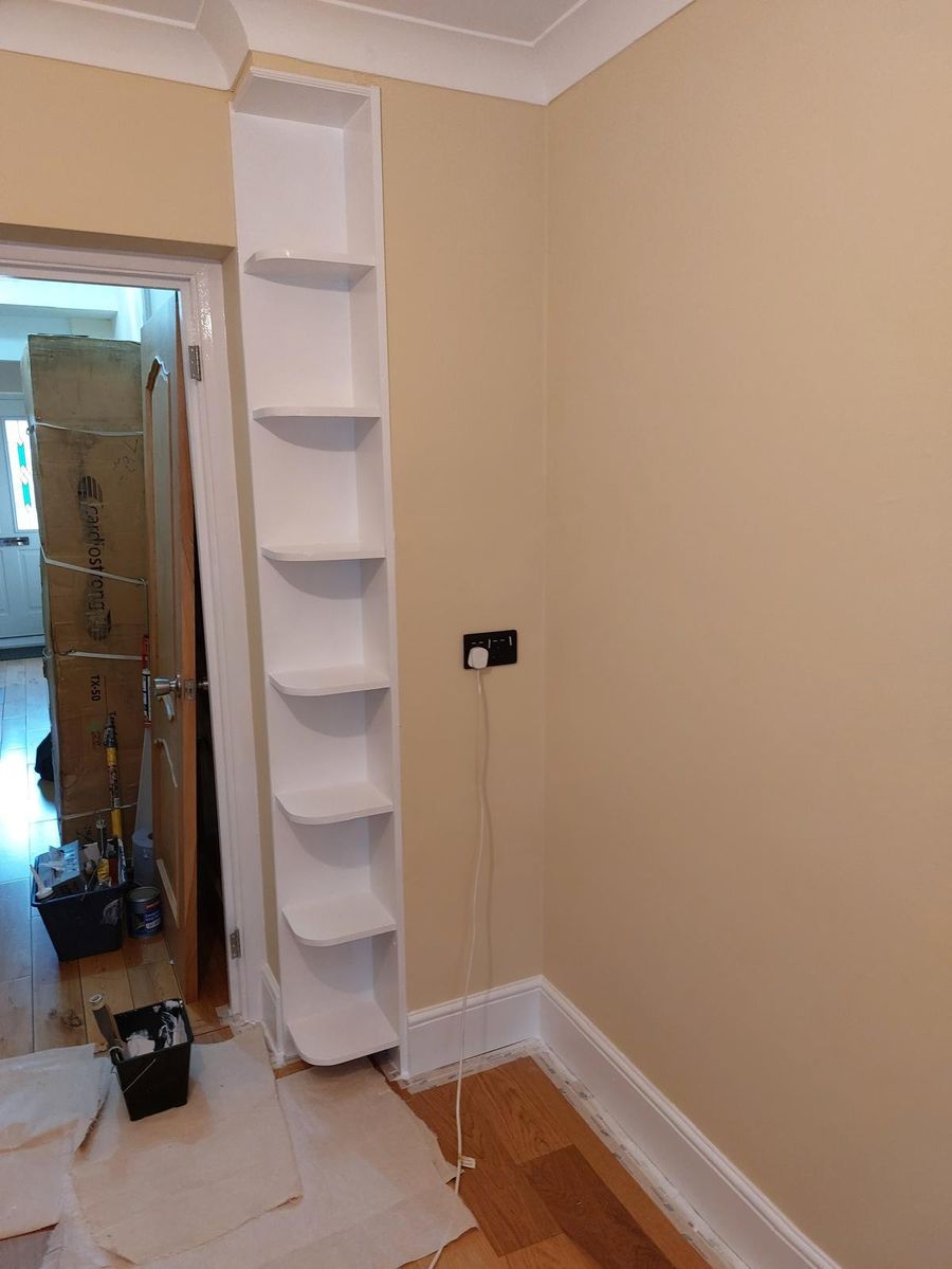Built-in shelving detail in a finished room