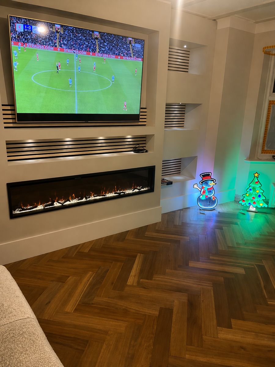 Fitted media wall after installation